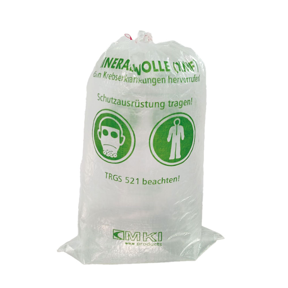 Bild 1 KMF PP-Gewebesack 140x220 cm, transparent -  grüner Aufdruck „Mineralwolle (KMF)